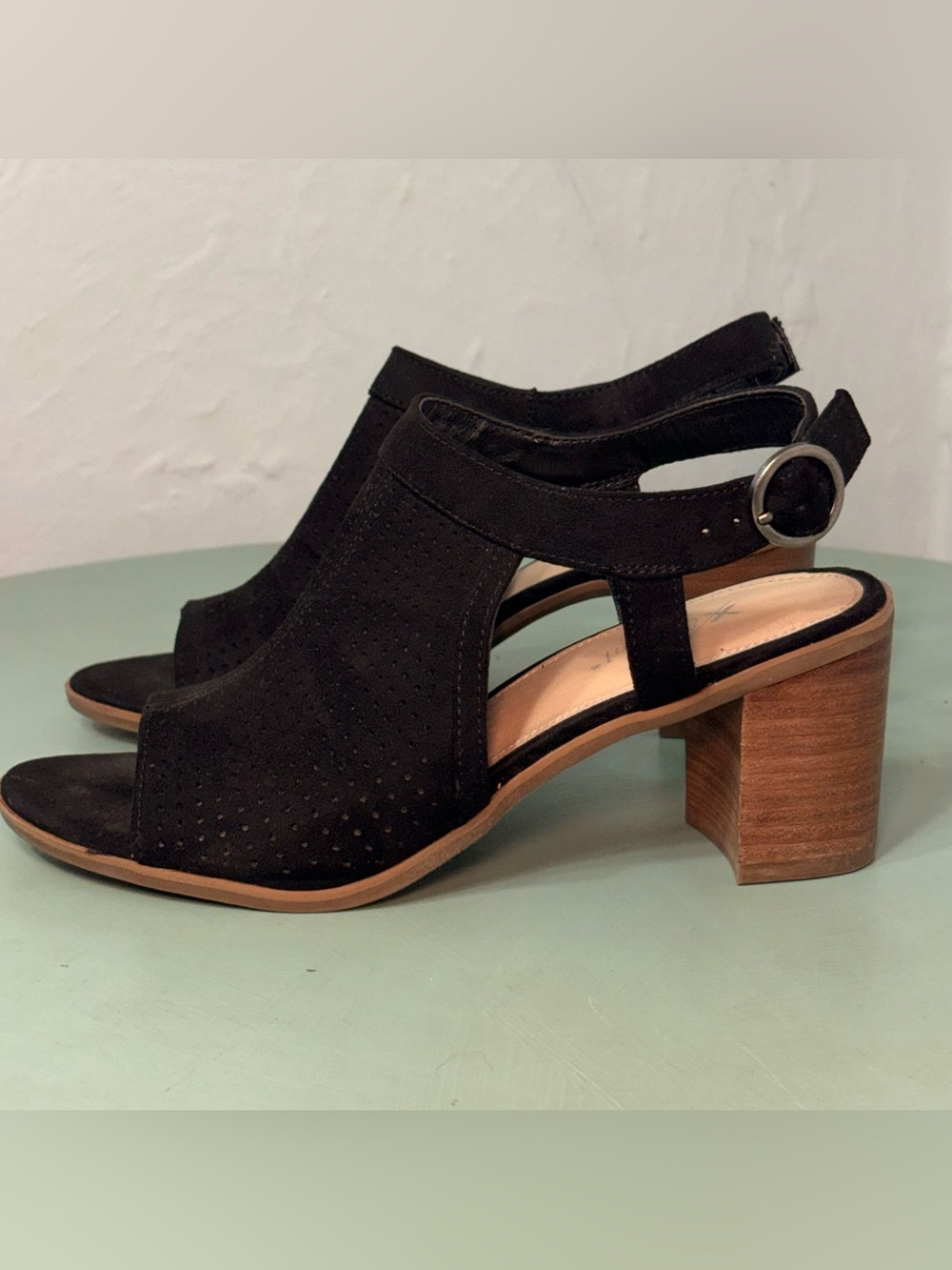 Xappeal Black Slingback Sandals Open Toe Ankle Strap Buckle Synthetic US 6